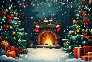 温馨圣诞夜的节日场景