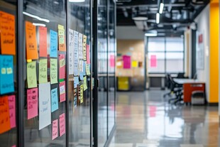 办公室玻璃墙的多彩便签