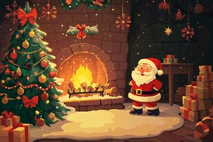 圣诞夜的圣诞老人与礼物