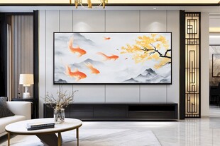 中式客厅的雅致山水鱼挂画