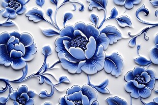 蓝白青花瓷花卉浮雕图案