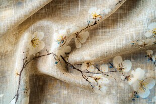 中式花卉图案亚麻布料