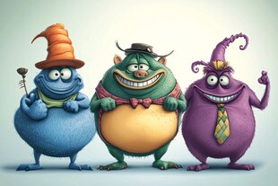 三只搞怪卡通小怪物