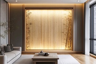 中式客厅之雅致竹纹背景墙