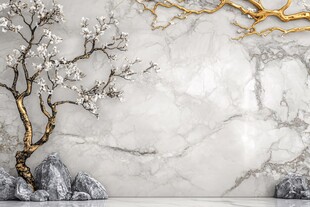 新中式大理石背景梅花景