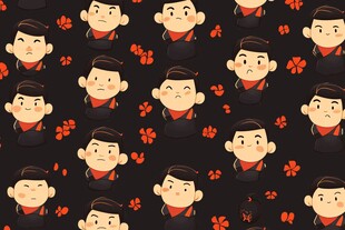 卡通人物与花朵的趣味图案