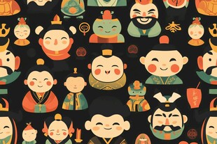 传统卡通人物无缝图案