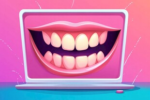 电脑屏幕上的俏皮大笑嘴