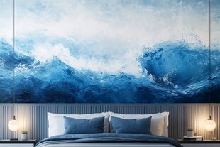 蓝色海浪壁画卧室背景墙