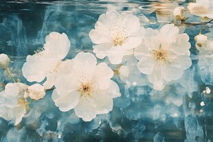 水中绽放的唯美白色花朵