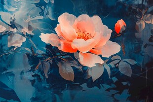 梦幻蓝调中的娇艳花朵