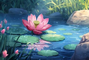 水中绽放的美丽粉色荷花