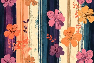 条纹背景的多彩花卉图案