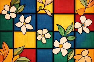 彩色方块上的花卉图案