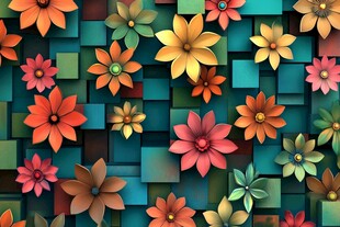 立体花朵与方块的绚丽图案