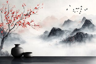 中式水墨景 梅瓶山水韵