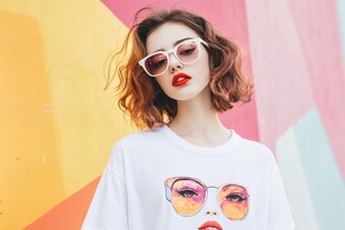 时尚潮酷女孩多彩背景写真