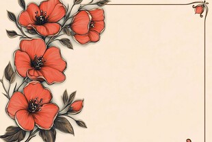 复古风红色花卉边框插画