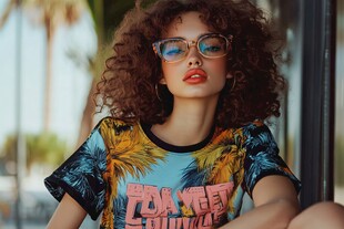 时尚卷发女孩的个性穿搭