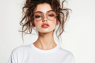 时尚卷发戴镜女性肖像