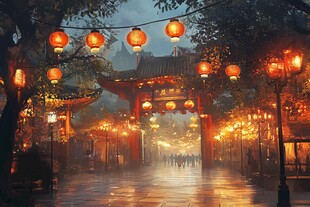 古街夜景 灯笼映照的梦幻之地