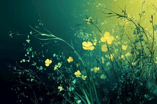 梦幻绿境中的黄色小花