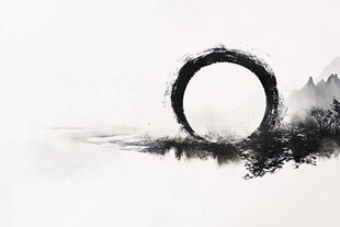 水墨圆环山水意境图