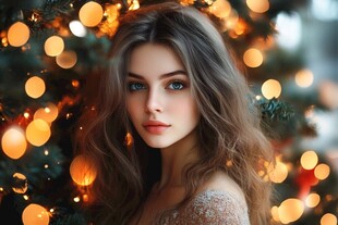 圣诞氛围下的迷人女子