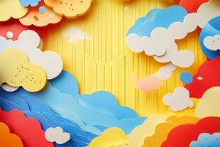多彩纸艺风梦幻云朵背景
