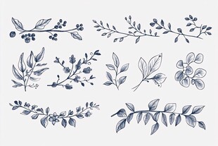 手绘植物枝叶花卉元素集