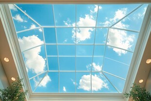 室内天窗映蓝天白云