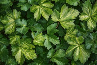 翠绿斑斓的掌状叶片特写