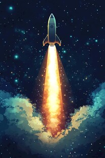 火箭升空穿越星空
