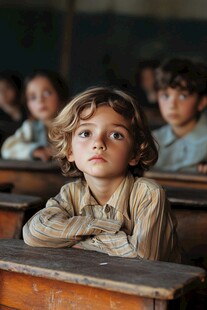 课堂上专注的小男孩