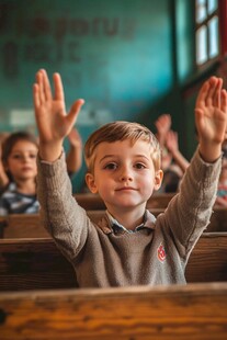 课堂上举手的小男孩