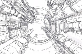 未来科幻风环形建筑线条图