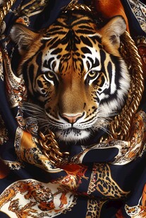 虎饰丝绸间的野性魅力