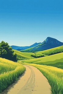 乡间小路通往青山绿野