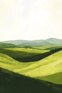 翠绿山丘田园风光图景