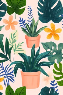 清新盆栽绿植花卉图案