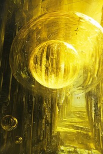 梦幻金色透明球体艺术图景