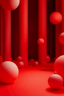 红色立体空间中的圆球世界