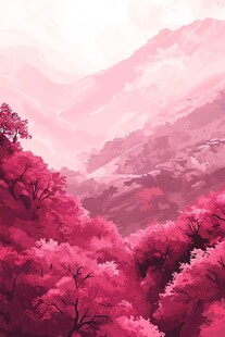 梦幻粉色山林风景图