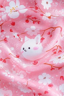 粉色樱花小兔可爱布料图案