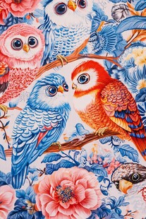 多彩猫头鹰与花卉图案