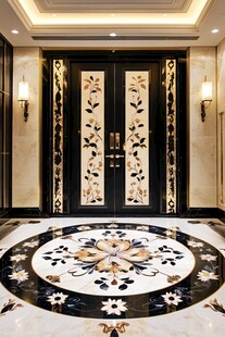 奢华入户门与精美地花设计
