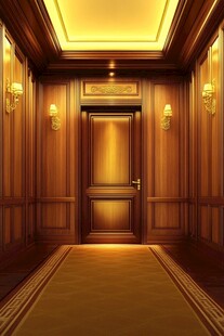 豪华木质电梯间优雅氛围
