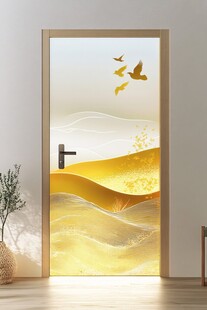 金色山水飞鸟入户艺术画