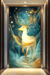 梦幻金鹿玄关艺术壁画