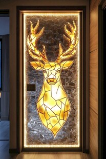 金色鹿头艺术玄关装饰画